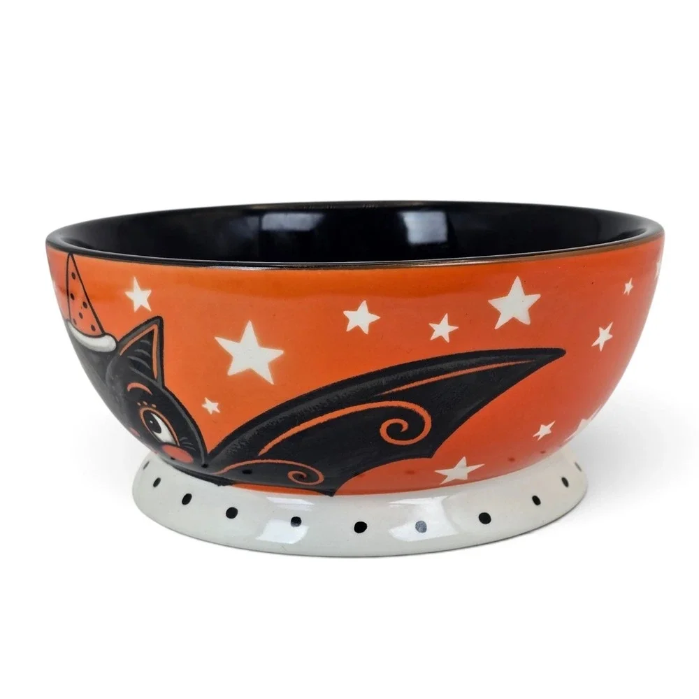 Johanna Parker Halloween Bat Candy Bowl Witch Hat Pedestal Serving Dish